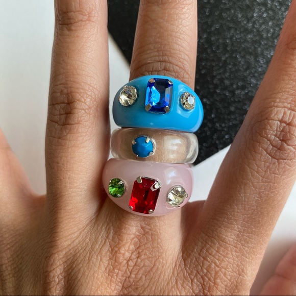 Chunky Acrylic Rhinestone Rings - Set of 3 - Picture 3 of 3
